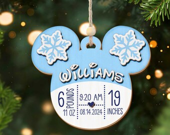 Baby's First Christmas Ornament 2024 | Newborn Birth Stats | Personalized Baby Keepsake | Mickey Mouse Ornament, Disney Christmas Tree Decor