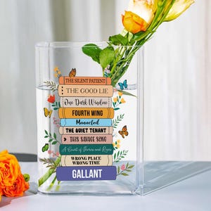 Personalized Eco-Friendly Acrylic Book Vase, Custom Favorite Books Vase, Shelf Decor, Gift For Book Lover, Reading Lover, Librarian Gifts