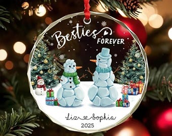 Adorno navideño personalizado para mejores amigas, adorno de muñeco de nieve de la amistad 2025, regalo para amigas, regalo para ella, adorno navideño de recuerdo para amigas