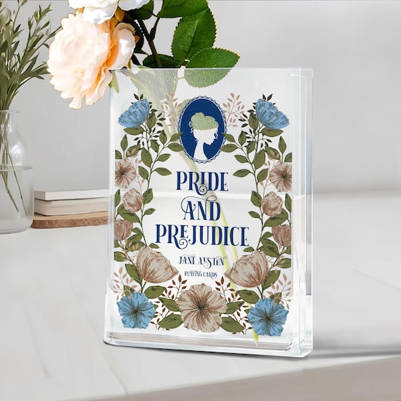 Pride and Prejudice Acrylic Book Vase, Decorative Literary Vase for Book Lovers, Jane Austen Gift, Bookish Home Decor Unique Gift for Reader