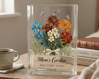 Personalized Grandma's Garden Flower Vase, Mothers Day Gift from Kids Grandkids, Birth Flower Vase, Unique Gift for Mom Nana Floral Keepsake