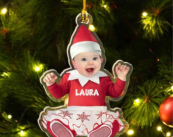 Ornamento personalizzato per il viso del bambino, ornamenti divertenti per bambini con foto personalizzate, ornamento per il primo Natale del bambino, ornamento per neonato, regalo per nipote