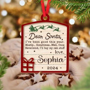 Enfeite de Natal personalizado com letra de Papai Noel, enfeite de carta de Papai Noel, enfeite engraçado para criança, presente de Natal de 2024