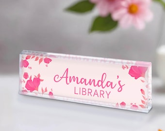 Custom Name's Library Acrylic Bookshelf Sign, Gift for Bookworm, Book Lover Gift Custom Librarian Gift Book Club Decor Bookish Decor
