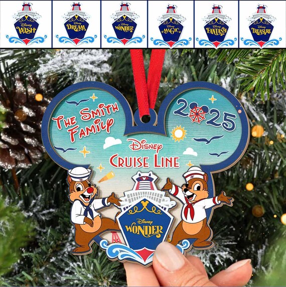 Personalized Disney Cruise Ornament 2025, Chip and Dale Mickey