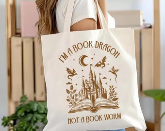 Bolsa de tela "Soy un dragón de libros": un divertido regalo para amantes de los libros de fantasía, una bolsa de tela con temática de castillo y dragón, ideal para lectores y fans de BookTok.