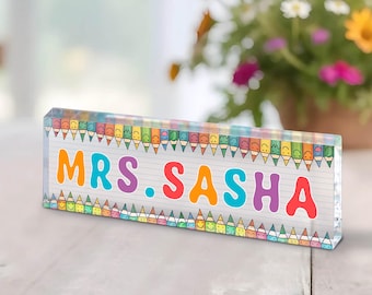 Aangepast teken leraar, naambordje leraar bureau, cadeau leraar waardering, naambord leraar, decor klas, terug naar school cadeau voor leraar