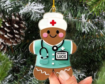 Personalized Gingerbread Nurse Ornament, Nurse Ornament, New Nurse Gift, Nurse Christmas Ornament, RN Gift BSN Gift, Nursing Graduation Gift