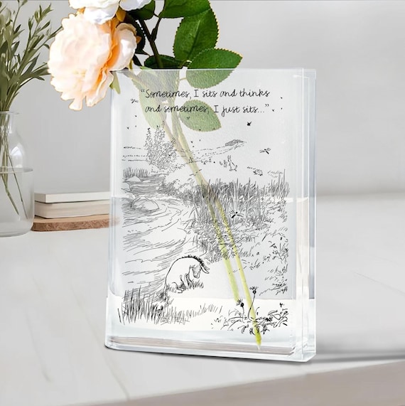 Winnie the Pooh Quote Book Vase | Sometimes I Sits and Thinks Eeyore Design | Classic Literature Inspired Gift | Pooh Bear Decor