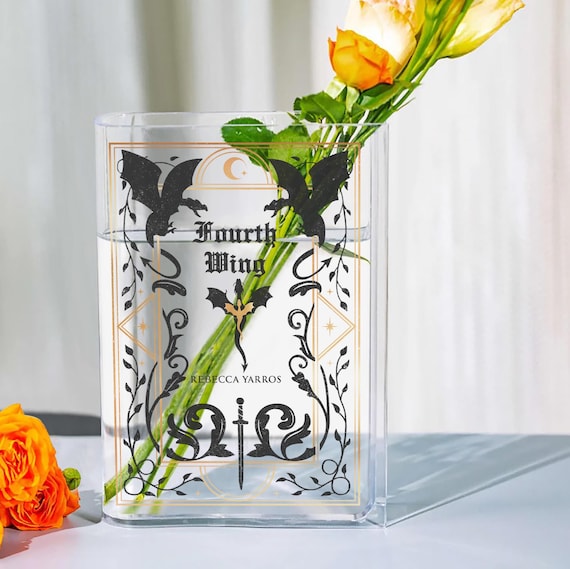 Fourth Wing Book Vase, Acrylic Fantasy Book Decor, Romantic Dragon Gift for Book Lovers, Bookish Flower Holder, Romantasy Shelf Decor