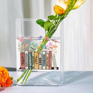 Personalized Eco Friendly Acrylic Book Vase - Your Favorite Book Titles, Flower Books Vase, Shelf Decor, Unique Home Decor for Book Lovers