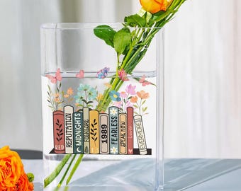 Personalized Eco Friendly Acrylic Book Vase - Your Favorite Book Titles, Flower Books Vase, Shelf Decor, Unique Home Decor for Book Lovers
