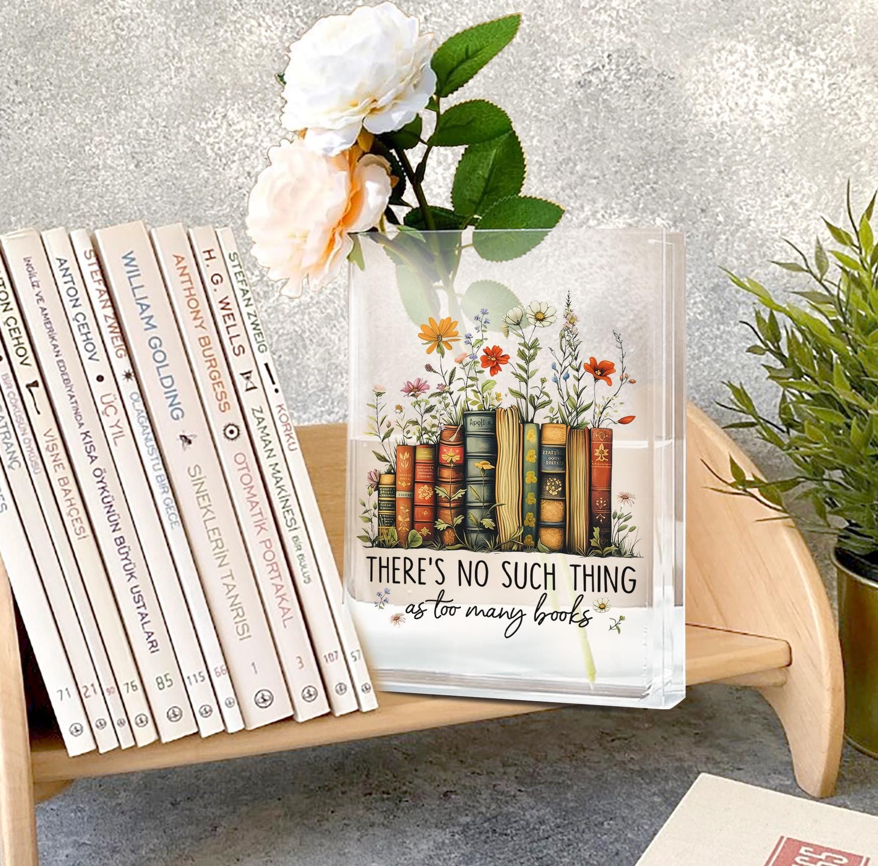 Acrylic Book Flower Vase, There's No Such Thing Too Many Books, Book ...