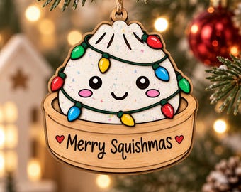 Wood Dumpling Christmas Ornament, Merry Squishmas Foodie Gift, Cute Kawaii Keepsake, Asian Food Lover Holiday Tree Decor, Kitchen Gift 2026