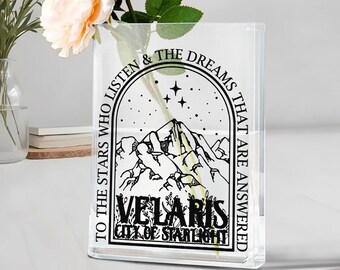 Vaso a forma di libro Velaris, vaso a forma di libro "To The Stars Who Listen", vaso in acrilico ispirato ad ACOTAR, decorazione per mensola "Night Court", vaso fantasy a tema libresco