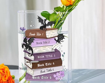 Personalized Fantasy Book Club Acrylic Vase for Flowers, Your Favorite Book Titles, Dragon Bookish Vase, Fantasy Reader Gift, Librarian Gift