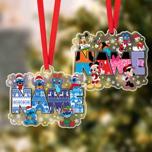 Personalisierte Disney Weihnachtsverzierung, Stich-Urlaubs-Namensgeschenk, Micky-Maus-Weihnachtsbaumdekoration, niedliches kundenspezifisches Disney-Andenken für Kinder