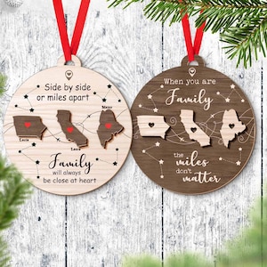 Custom Family Christmas Ornament, Long Distance Ornament, Side By Side Or Miles Apart, Miles Don&#39;t Matter Gift, Family Christmas Gift