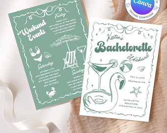 Beach Bachelorette Weekend Invite Template, Coastal Bachelorette Invitation and Itinerary, Last Toast on the Coast, Printable Template