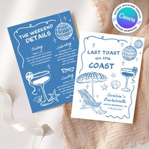 Last Toast On the Coast Bachelorette Party Invitation and Itinerary Template, Customizable Coastal Bachelorette Party Beach Bach Template