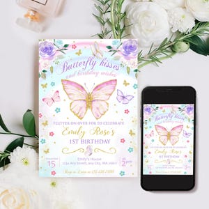 Purple Butterfly Birthday Invite TEMPLATE, Butterfly Birthday Invite, Girl Butterfly Party, First Birthday Invitation, Butterfly Party Decor