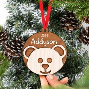 Personalized Teddy Bear Ornament, Custom Christmas Ornament For Baby, Christmas Gifts, First Christmas Ornament, 2024 Christmas Keepsake