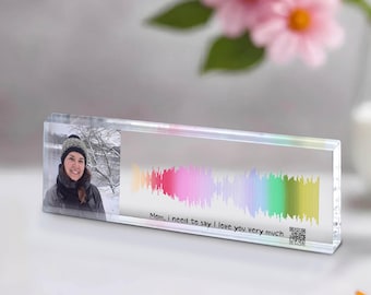 Soundwave Art, QR Code Art, Memorial Voicemail Gift, Custom Soundwave Art with Photo Print, Personalized Gift Idea, Song On Acrylic Block