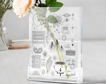 Vaso a forma di libro "To the Stars Who Listen" - Vaso in acrilico ispirato ad ACOTAR, decorazione fantasy ispirata ai libri, regalo romantico di Sarah J. Maas