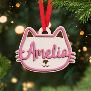 Personalized Cat Christmas Ornament, Kitty Name Ornament, Custom Cat Face Ornament, Cat Mom Gifts, Cat Owner Gift, Christmas Gift Cat Lovers