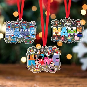 Personalisierte Disney Weihnachtsverzierung, individuelles Namensornament mit Stitch, Micky, Toy Story-Charaktere, Kinderweihnachtsbaum-Dekorationsgeschenk