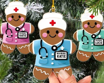 Adorno de enfermera de jengibre personalizado, adorno navideño de enfermera con forma de galleta, regalo para personal sanitario, regalo para enfermeras nuevas, regalo para enfermeras tituladas