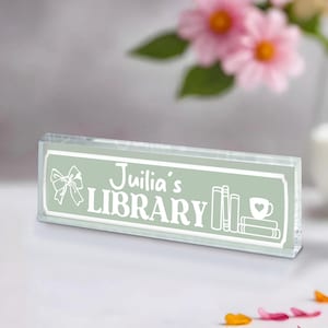 Personalized Name Library Sign, Custom Home Library Sign, Bookshelf Decor, Bookish Decor, Book Club Decor, Librarian Gift, Birthday Gifts