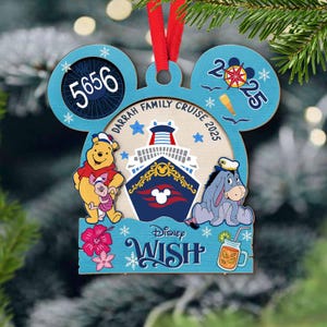 Personalized Disney Cruise Ornament 2025, Winnie the Pooh Ornament, Custom Mickey Family Cruise Keepsake, Stateroom Door Decoration