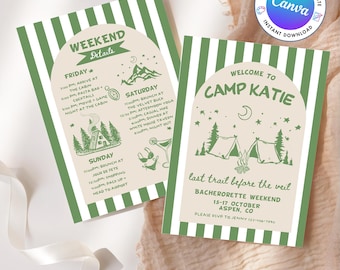 Editable Camp Bachelorette Party Invitation and Itinerary Template, Mountain Bachelorette, Last Trail Before The Veil, Girls Trip Weekend