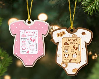 Personlig födelsestatistik julgransprydnad, babyprydnad första jul, present till nybliven mamma, nyföddprydnad, personlig babyminnessak