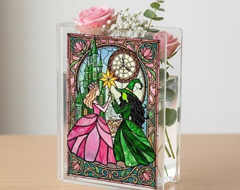 Wicked Inspired Book Vase, Elphaba and Glinda Fantasy Acrylic Book Flower Vase, Wicked Musical Decor, Wizard of Oz Gift, Gift for Movie Fans