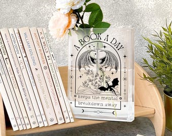 Fantasy Dragon Bookish Book Shaped Flower Vase, Fantasy Book Club Books Acrylic Vase for Flowers, Fantasy Readers Book Gifts, Librarian Gift