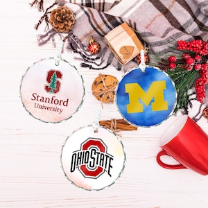 Gepersonaliseerd collegeornament, aangepaste afstuderenaandenken, ornament universiteitslogo, cadeau eerste jaar college, kerstornament eerstejaarsstudent