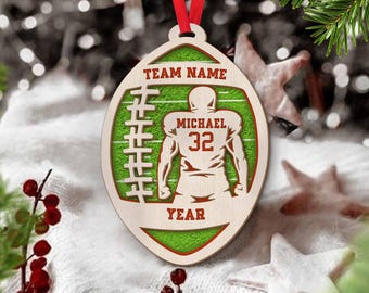 Personalized Football Christmas Ornament Gift for Football Player, Custom Name Number Ornament, Football Wood Ornament, Football Lovers Gift