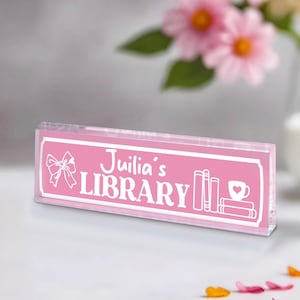 Personalized Library Sign, Bookish Bookshelf Sign for Book Nook, Gift for Book Lovers, Bookcase Sign, Bookish Room Decor, Reader Gift