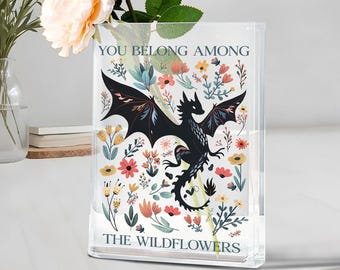 Abraxos Flower Garden Club Books Acrylic Vase for Flowers, Fantasy Dragon Bookish Book Shaped Vase, Fantasy Readers Book Club Exchange Gift