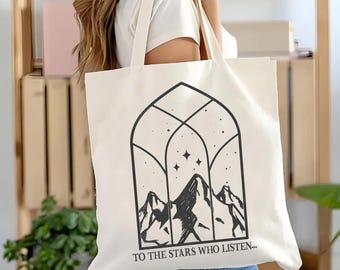 Bolsa de tela "To the Stars Who Listen", bolsa de tela inspirada en ACOTAR Velaris, bolsa de fantasía de Night Court para lectores, regalo para amantes de los libros, merchandising de SJM