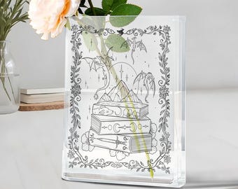 ACOTAR Inspired Book Vase – Fantasy Dark Feminine Acrylic Floral Vase with Dragons, Fantasy Bookshelf Decor, Fantasy Dragon Bookish Vase