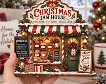 Christmas Jam House Wooden Block, Holiday Kitchen Decor, Cozy Pantry Shelf Decoration, Farmhouse Christmas Decor, Jam Lover Gift