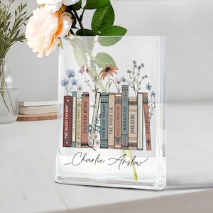 Custom Favorite Books Acrylic Vase for Flowers, Your Favorite Book Titles, Personalized Bookish Vase, Gift For Book Lover, Librarian Gifts