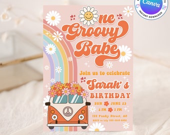 EDITABLE Groovy One Birthday Invite TEMPLATE, Groovy 1st Birthday Invite, Retro Birthday Invite, First Birthday, Groovy Birthday Template