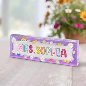 Teacher Desk Name Plate, Custom Teacher Desk Sign, Acrylic Block, Desk Name Plaque, Personalized Teacher Desk Name Plate, Teacher Desk Decor