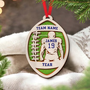 Custom Football Player Personalized 2 Layer Wooden Ornament, Football Fan Gift, Custom Name Number Football Player Art, Football Lovers Gift