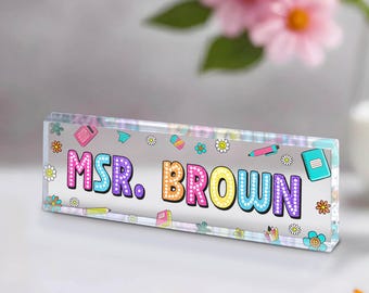 Gepersonaliseerde naambordje voor leraar, aangepast naambordje leraar bureau, naambordje leraar, afstudeercadeau leraar, cadeau voor leraar