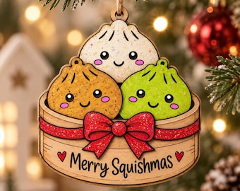 Wood Dumpling Christmas Ornament, Merry Squishmas Foodie Gift, Cute Asian Food Keepsake, Funny Holiday Tree Decor, Kitchen Holiday Gift 2026